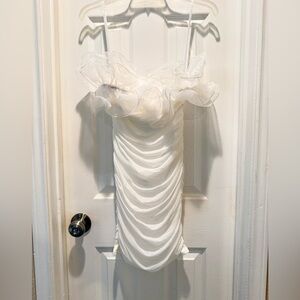 Chic Off-Shoulder White Ruched Mini Dress
